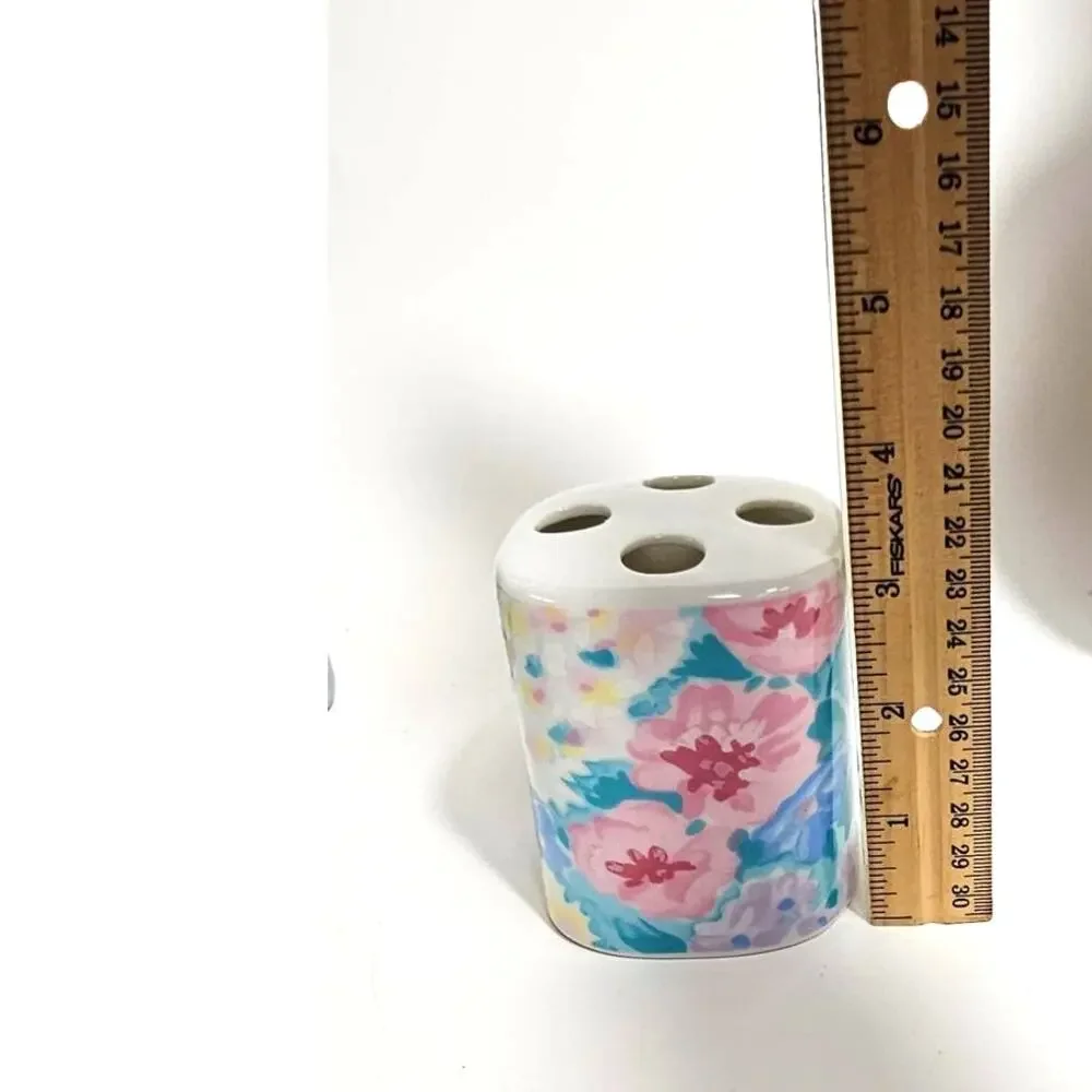 Vintage Mervyns Watercolor Floral Toothbrush Holder 90s